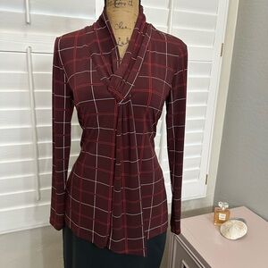 Ann Taylor Burgundy Checkered Blouse